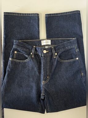 FRAME High Rise Straight Leg Jeans Dark Indigo Wash Size 24